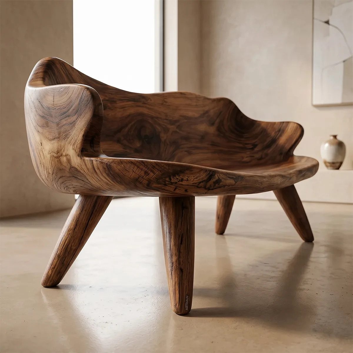 Contemporary Sculptural Bench with Hand-Carved Organic Form TH003-4142