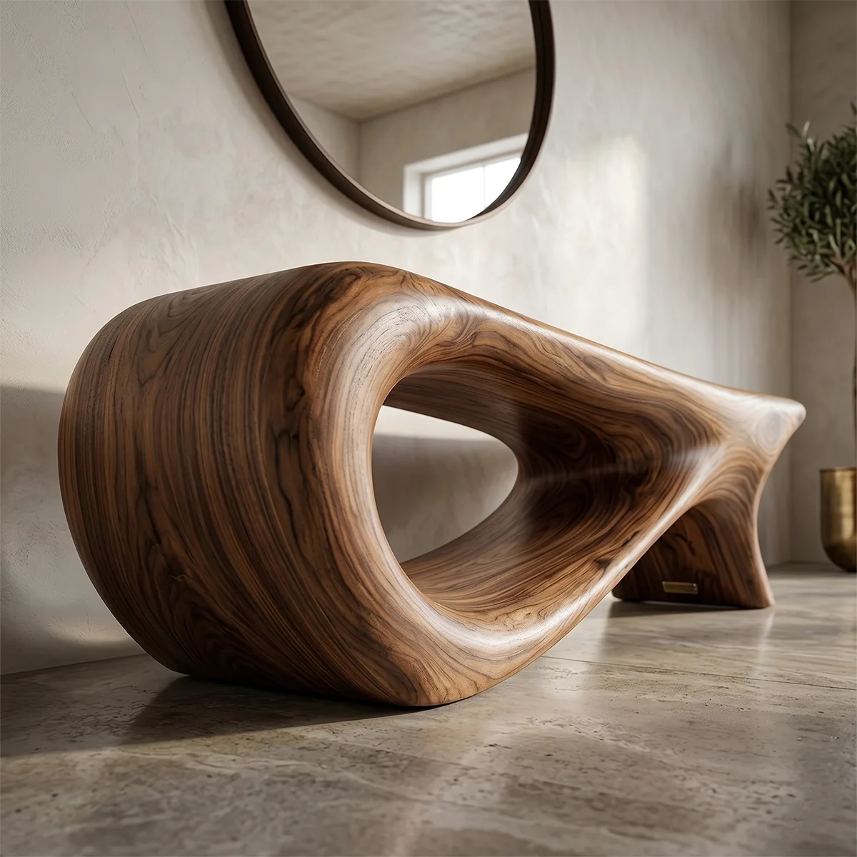 Organic Modern Wood Bench, Sculptural Entryway & Garden Seating TH003-2493