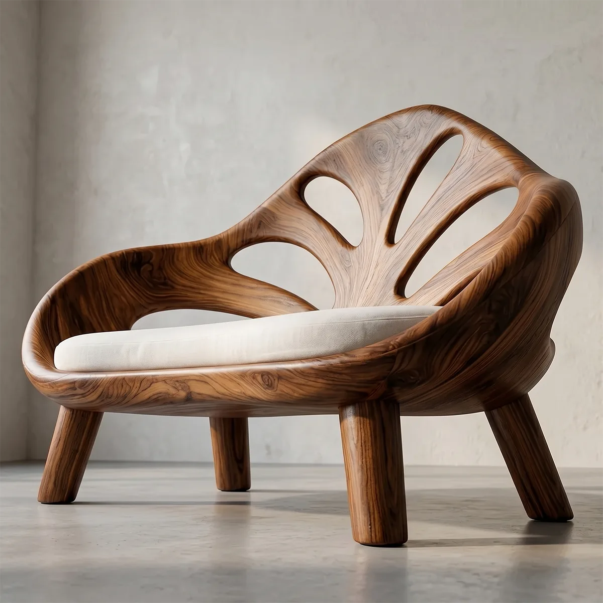 Organic Sculptural Wooden Bench with Artistic Openwork Backrest TH003-5206
