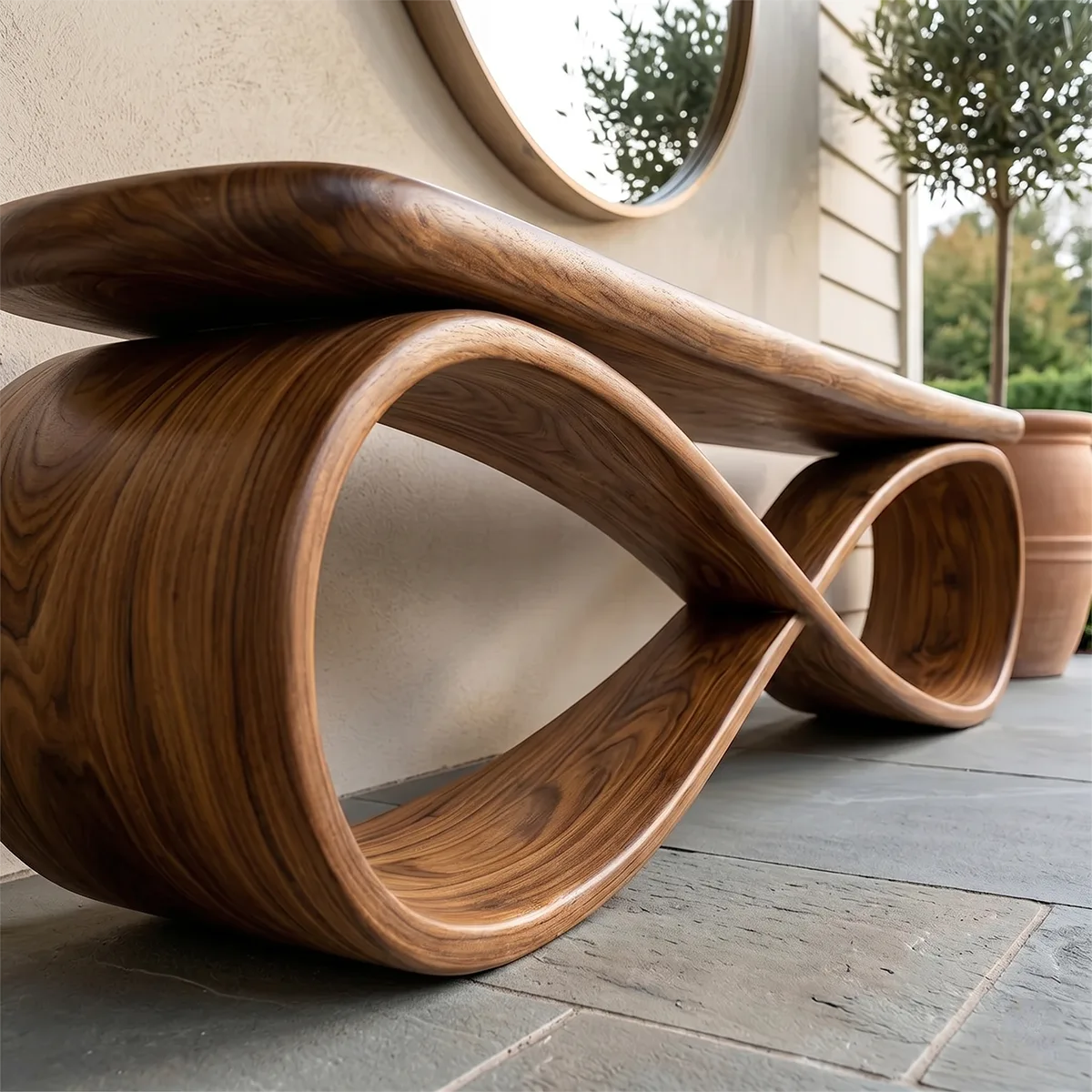 Infinity Loop Sculptural Bench with Flowing Contemporary Design TH003-7911