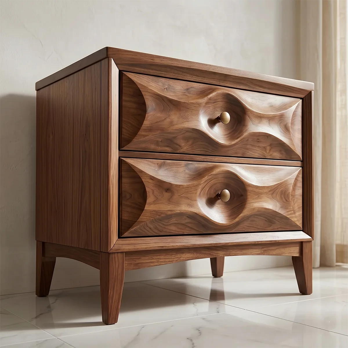Modern Nightstand with Drawers | Sculptural Contemporary Bedside Table TH003-9402