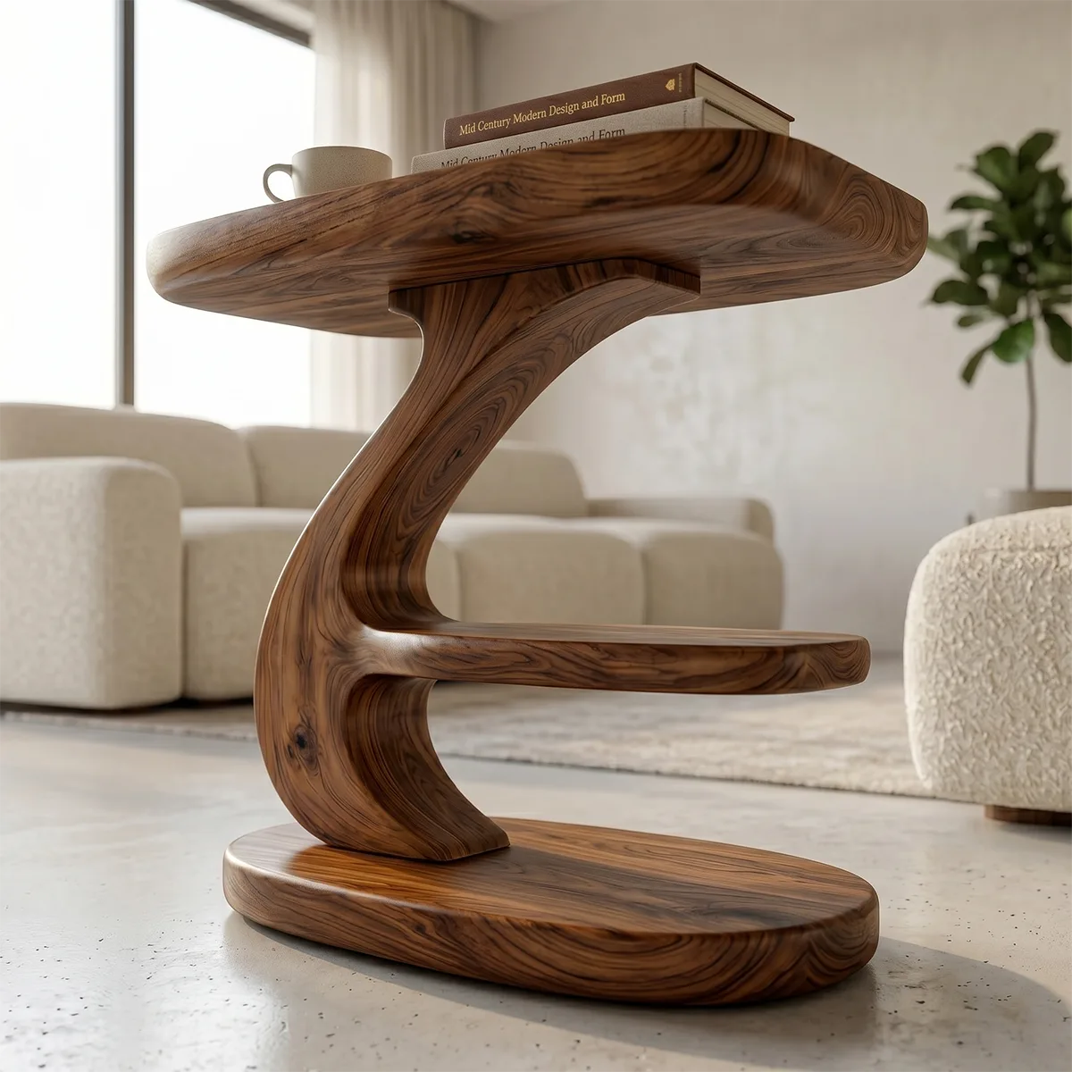 Modern Sculptural C-Shaped End Table with Multi-Level Storage TH003-7349