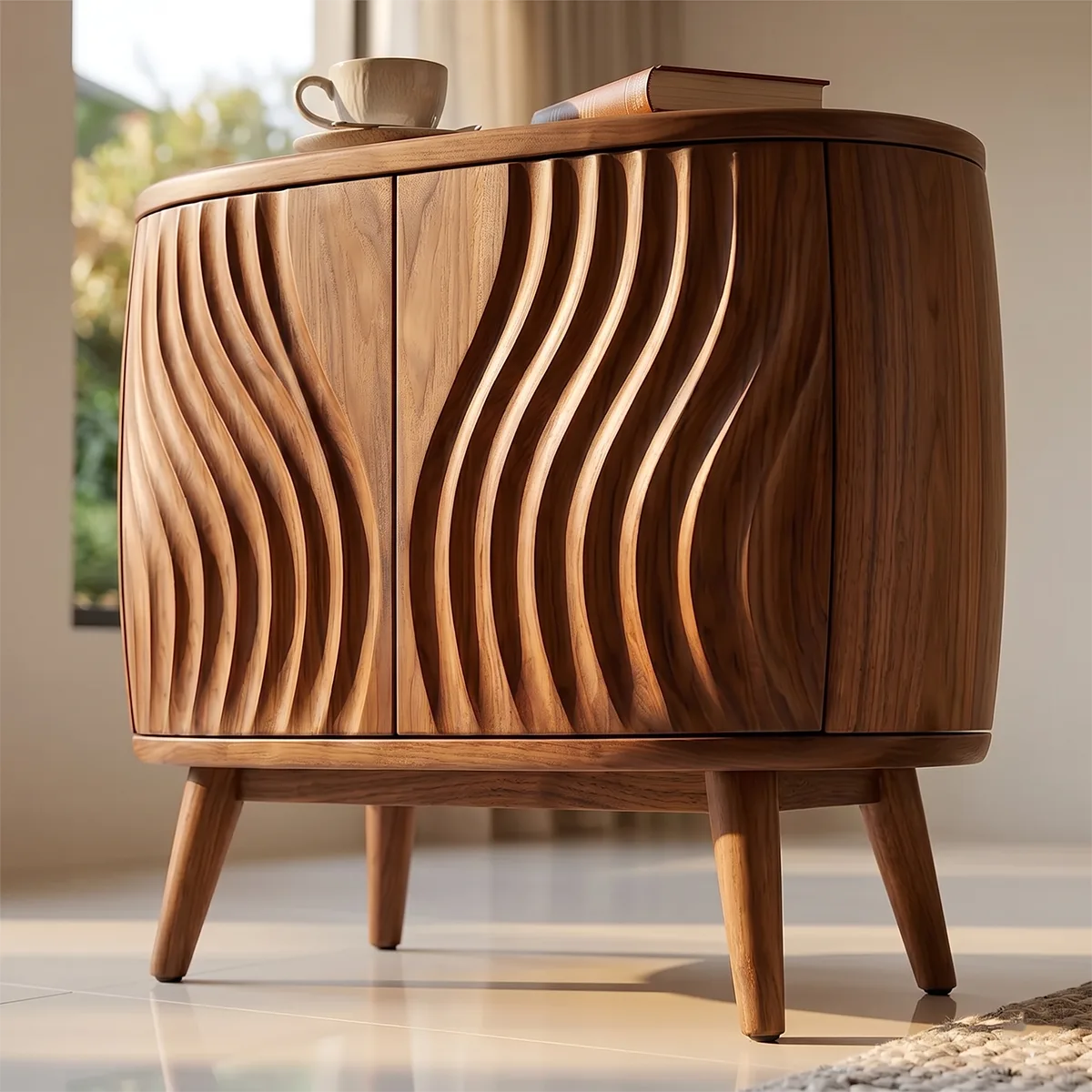 Round Sculptural End Table with Concealed Storage Cabinet TH003-3235