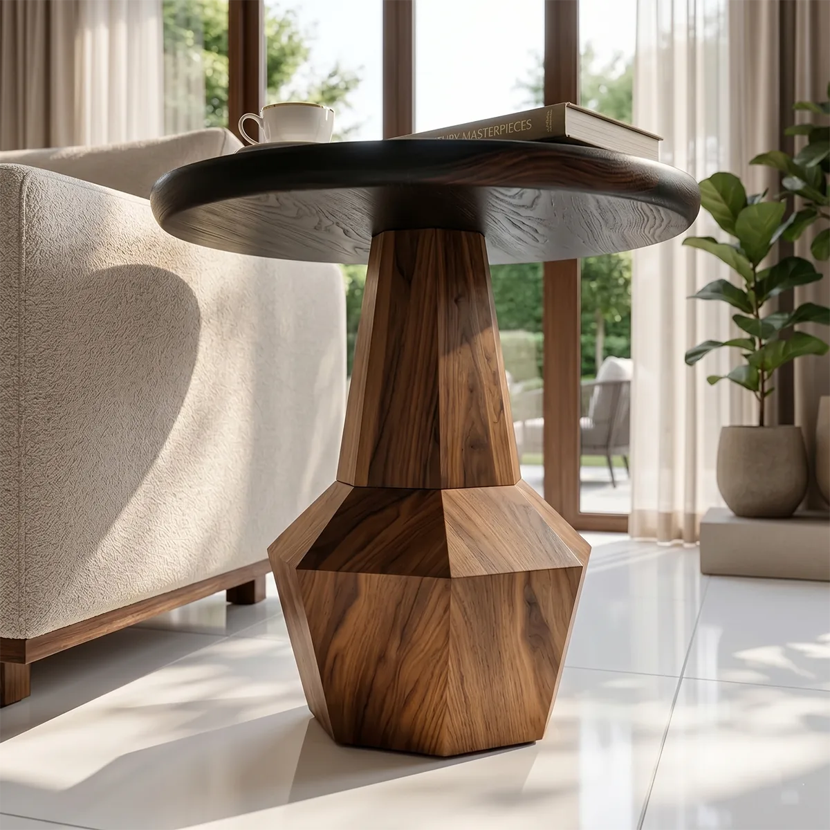 Modern Geometric End Table with Sculptural Pedestal Base TH003-6845