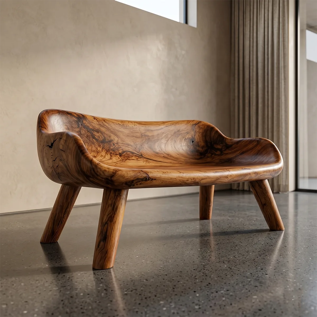 Organic Sculptural Garden Bench with Integrated Curved Backrest TH003-2560