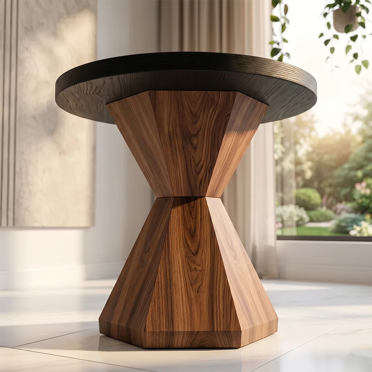 Modern Geometric Side Table with Sculptural Pedestal Base TH003-5870