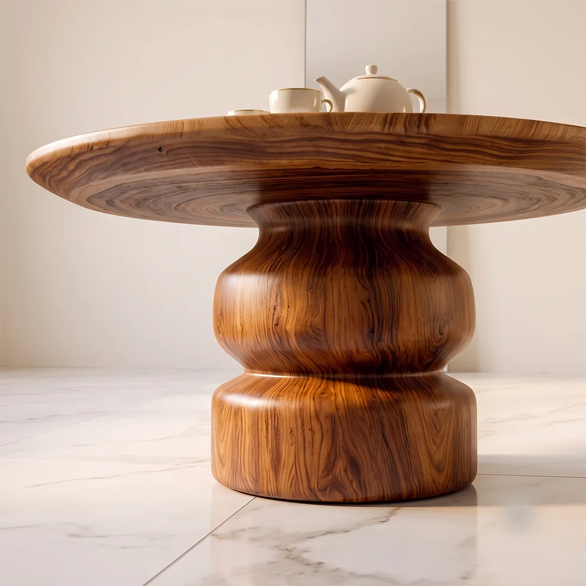 Round Pedestal Coffee Table | Modern Wood Coffee Table for Living Room TH003-7491