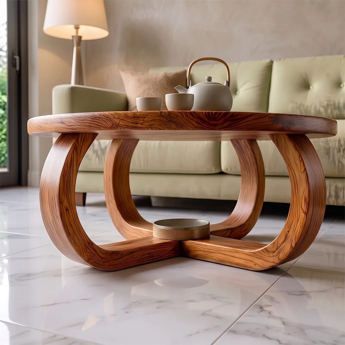 Modern Round Coffee Table | Sculptural Loop Base Center Table for Living Room TH003-5096