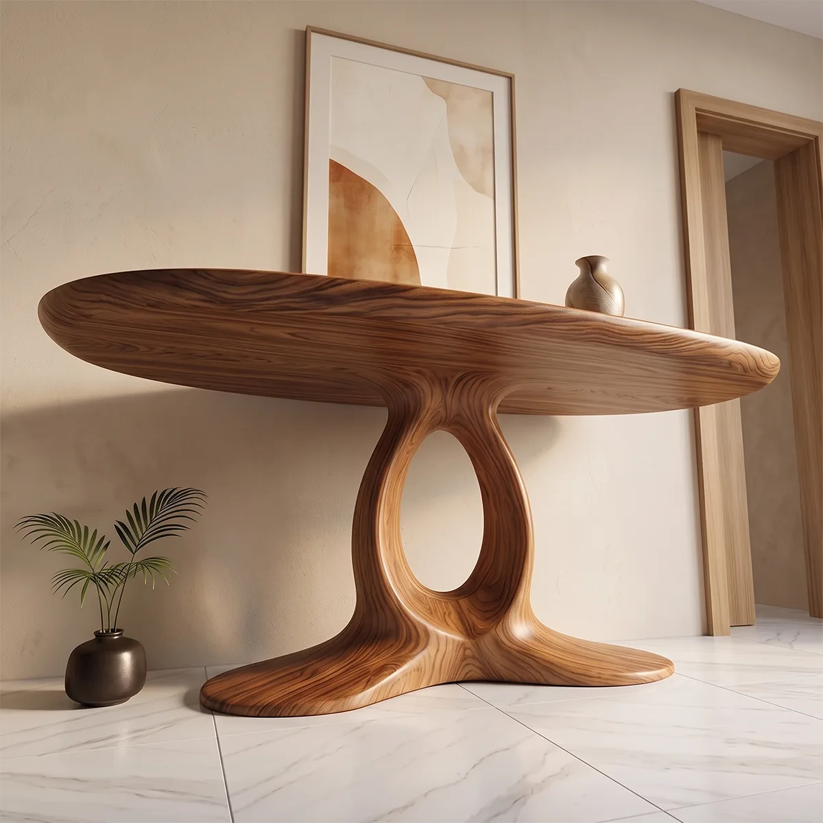 Modern Organic Console Table | Sculptural Entryway Table with Open Pedestal Base TH003-4010