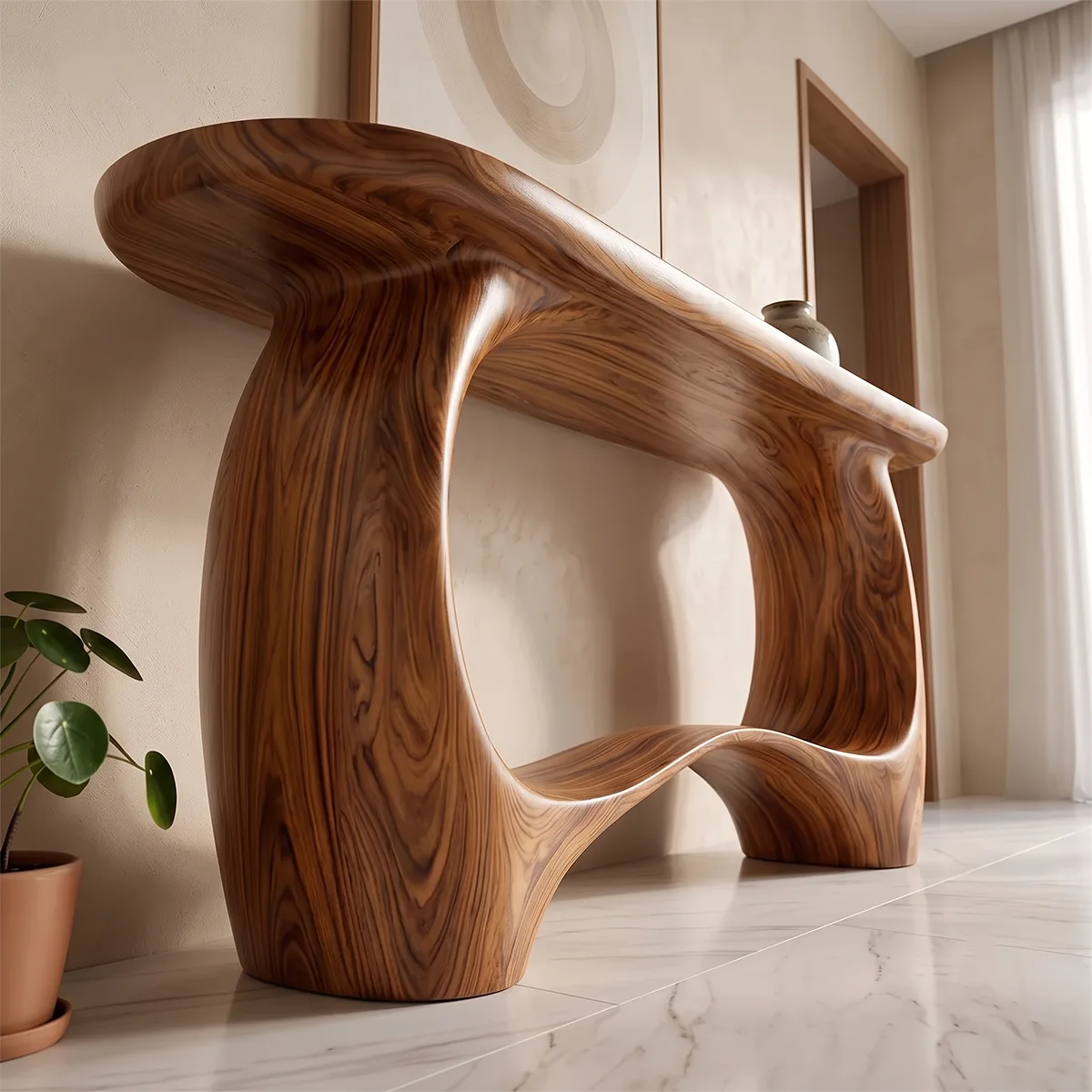 Modern Organic Console Table | Sculptural Entryway Table with Curved Open Base TH003-9848