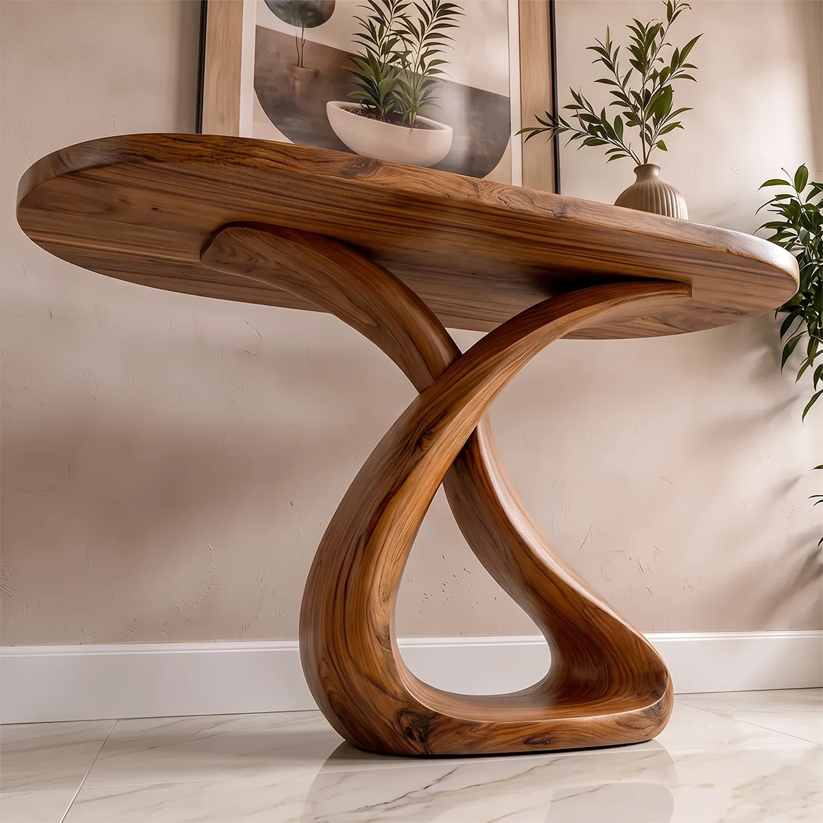 Modern Sculptural Console Table with Twisted Pedestal Base – Contemporary Entryway Table TH003-5950