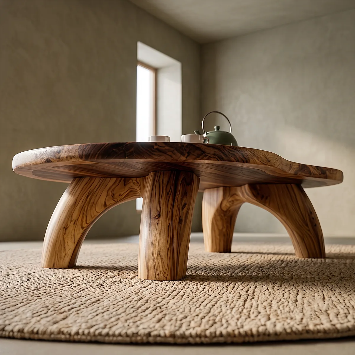 Modern Organic Round Coffee Table | Sculptural Solid Wood Low Coffee Table TH003-5070