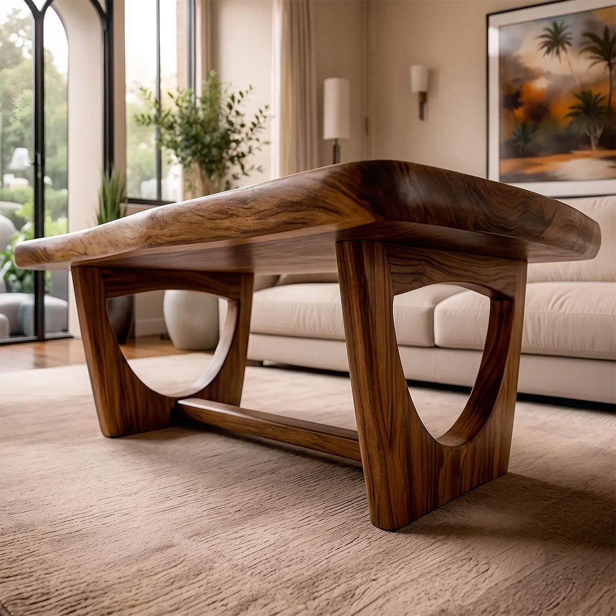 Modern Organic Coffee Table | Sculptural Solid Wood Rectangular Coffee Table TH003-1632