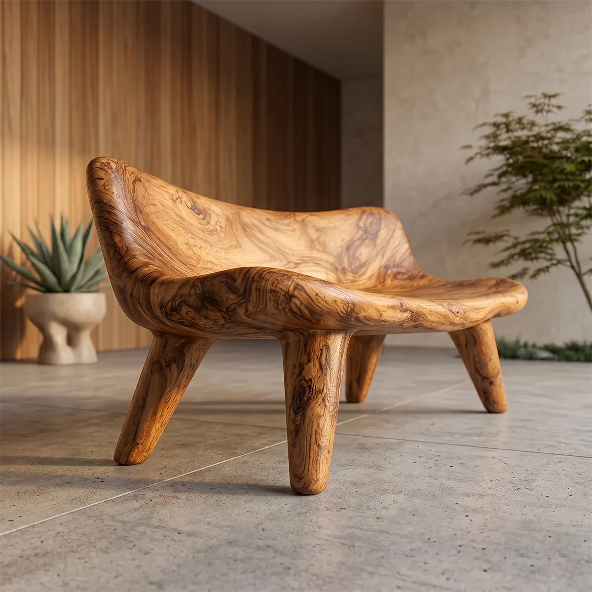 Organic Sculptural Wooden Garden Bench with Curved Backrest TH003-8441