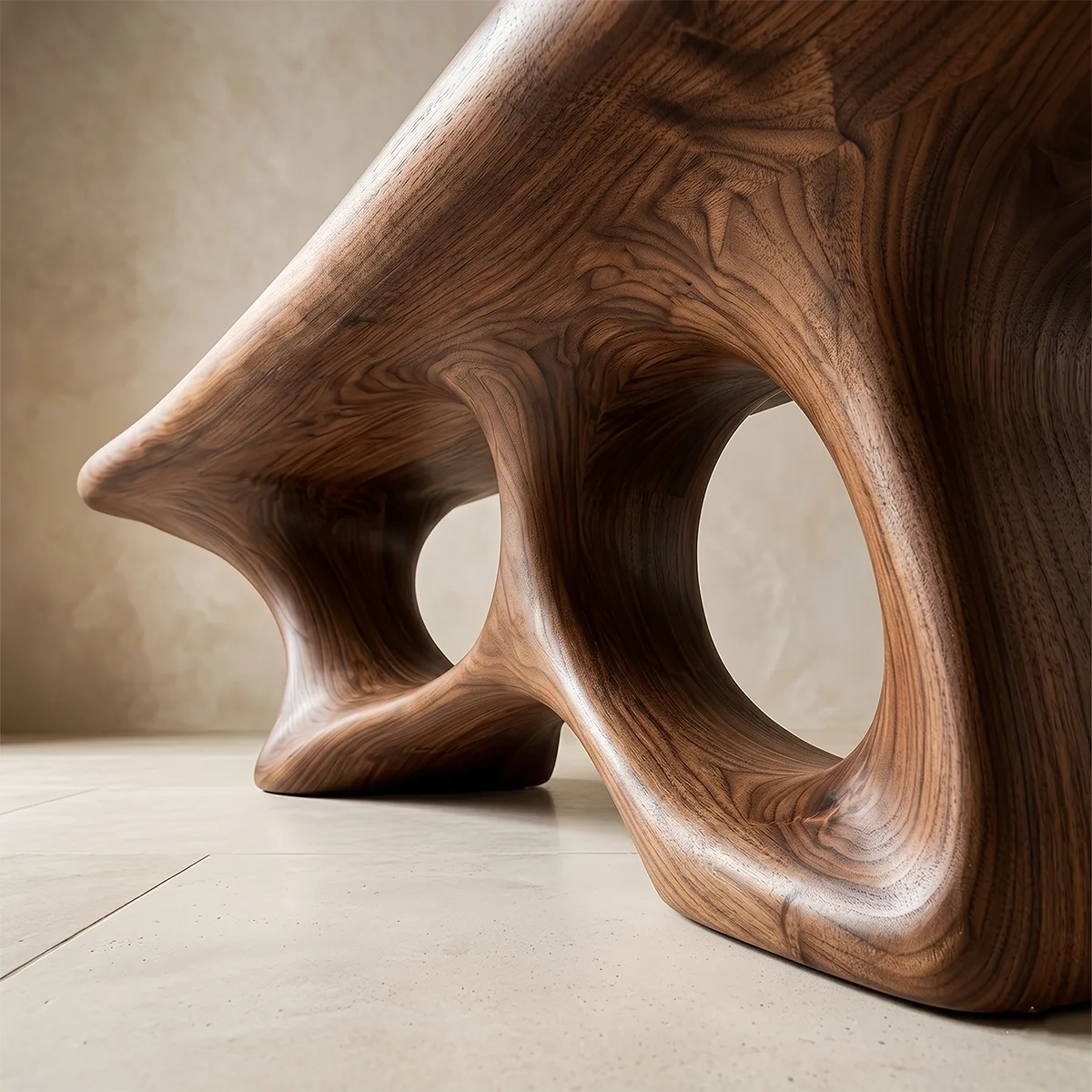 Sculptural Entryway Bench, Organic Modern Bench with Architectural Openwork Base TH003-5014