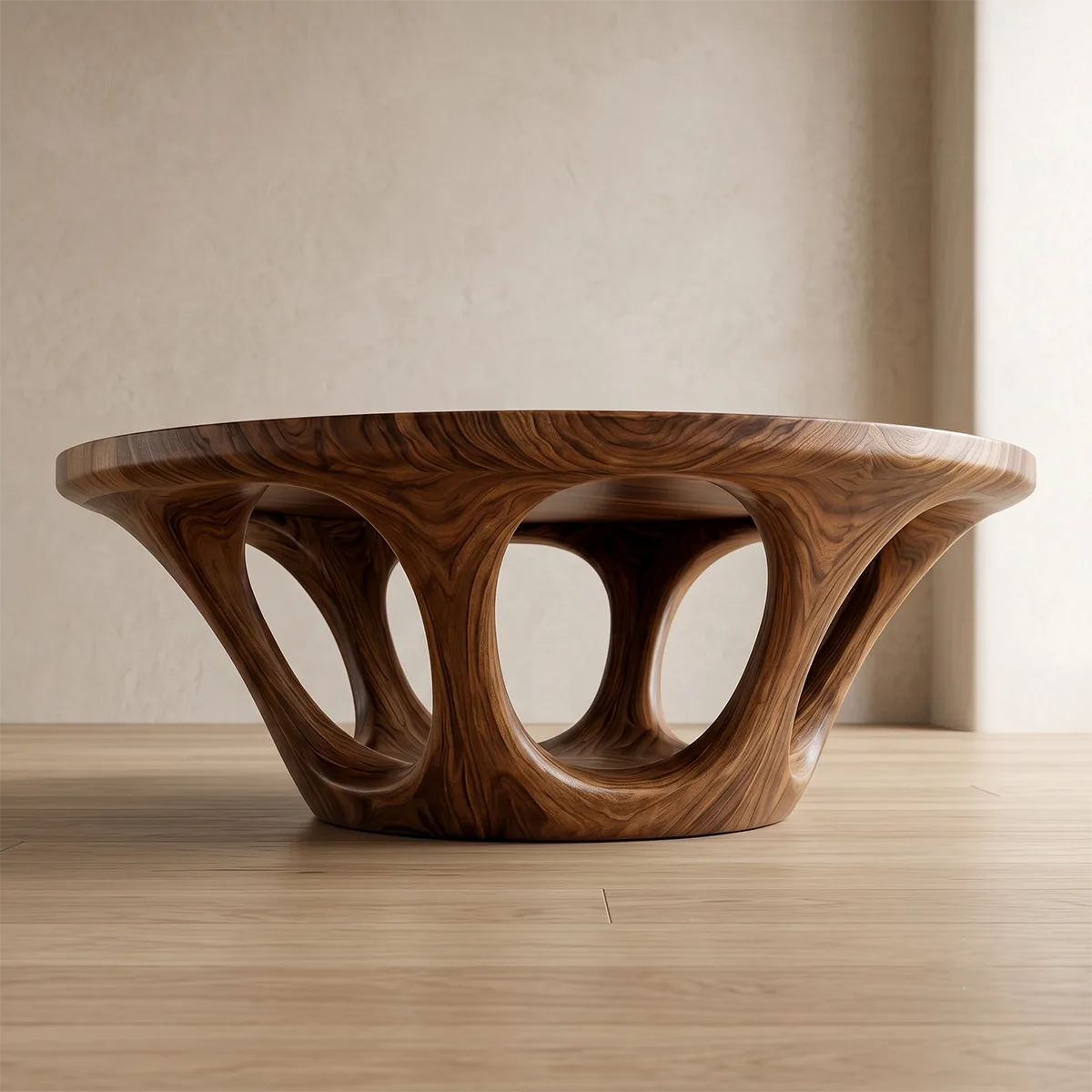 Round Solid Wood Coffee Table – Sculptural Organic Design TH003-1390