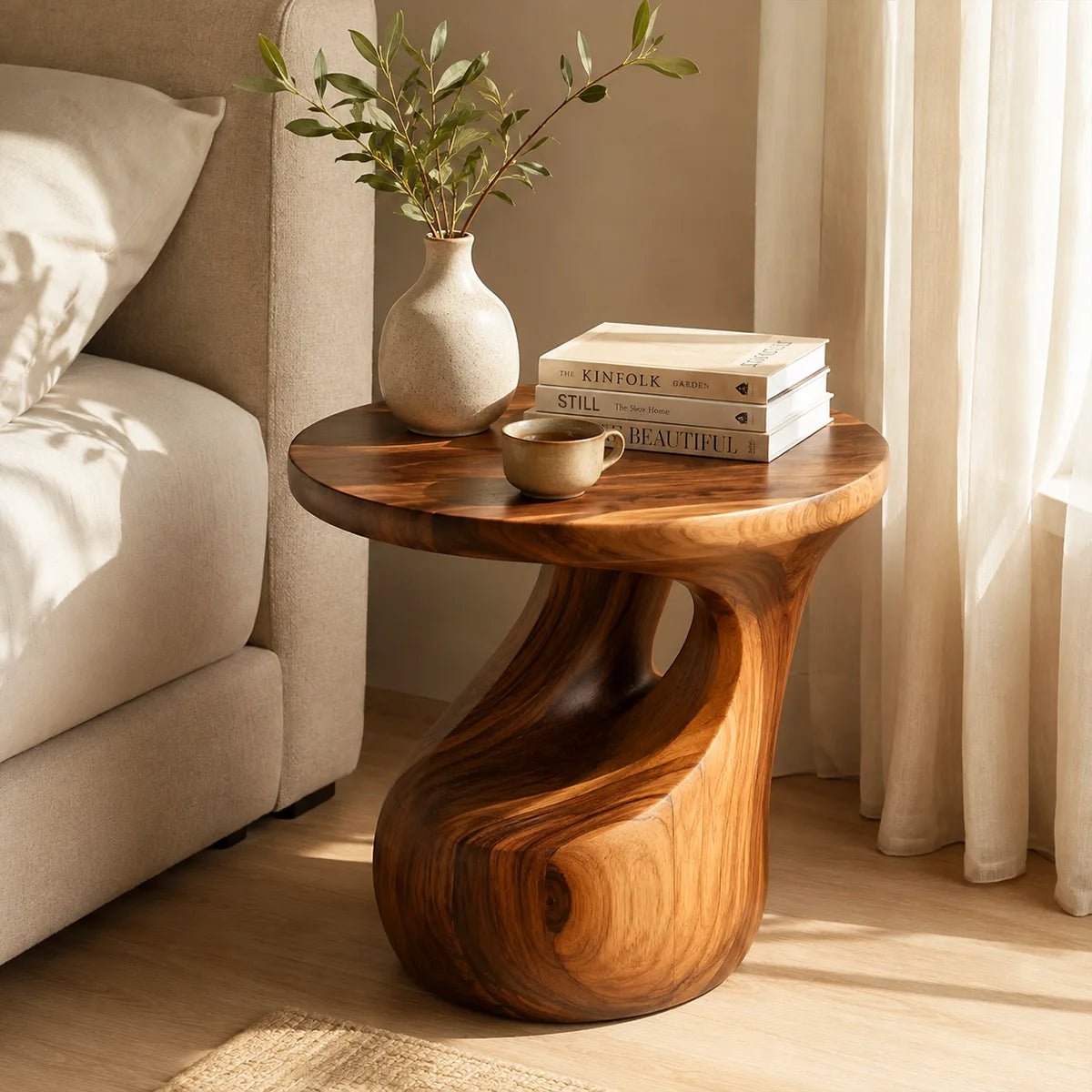 Sculptural Arch Wood End Table | Round Open Pedestal Side Table TT006-7OSO6IW