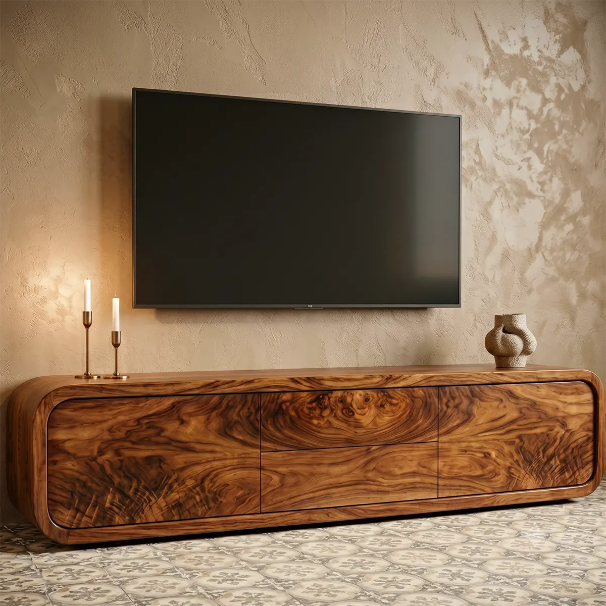 Modern TV Stand with 2 Drawers & 2 Cabinets | Rounded Organic Media Console TT006-6FSA9CR