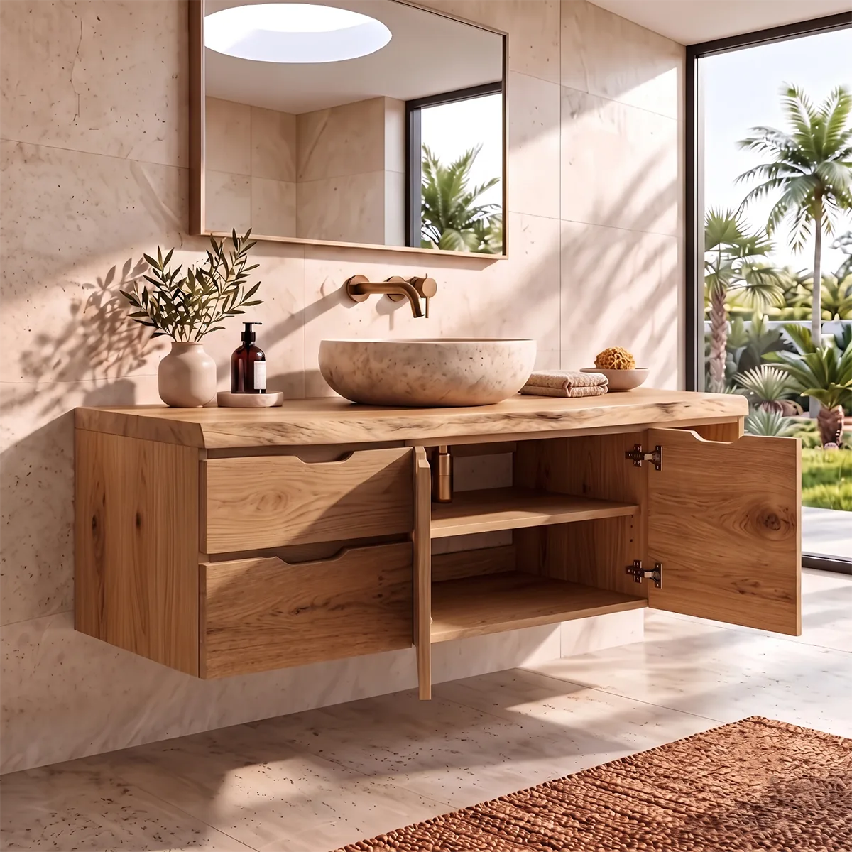 Modern Floating Bathroom Vanity | 2-Drawer Wall Mounted Vanity with Cabinet & Open Storage TH003-2GCX7AC
