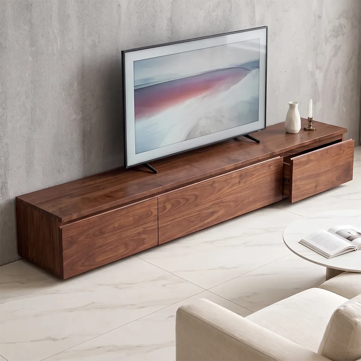 Modern Low Profile TV Stand with 3 Drawers | Minimalist Long Media Console TH003-8GTN1YT