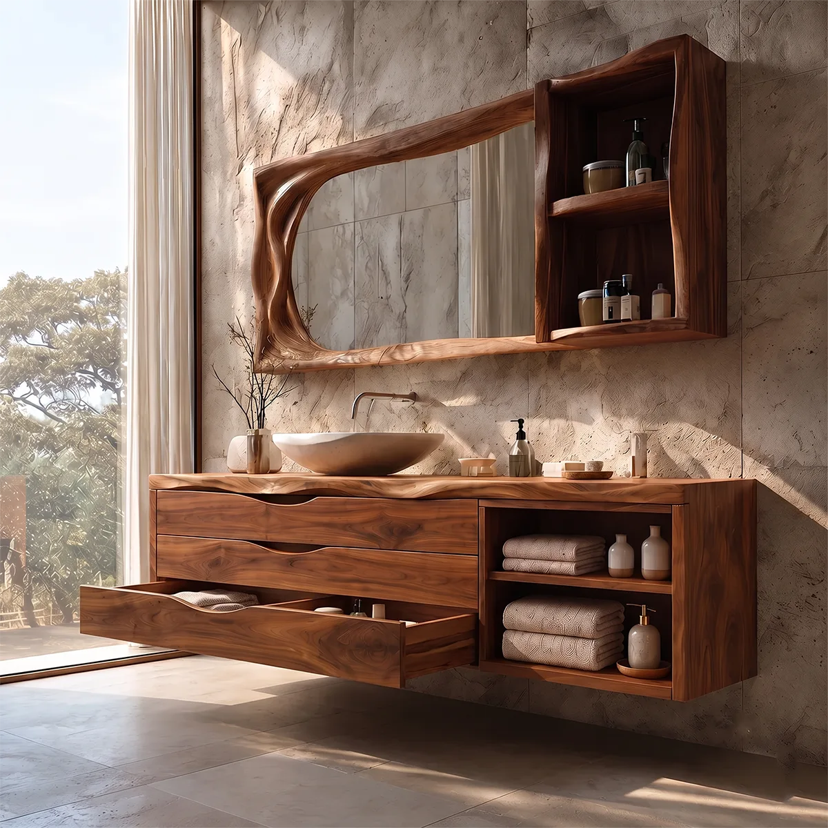 Modern Floating Bathroom Vanity | 3-Drawer Wall Mounted Vanity with Open Storage TH003-5BPE5QT