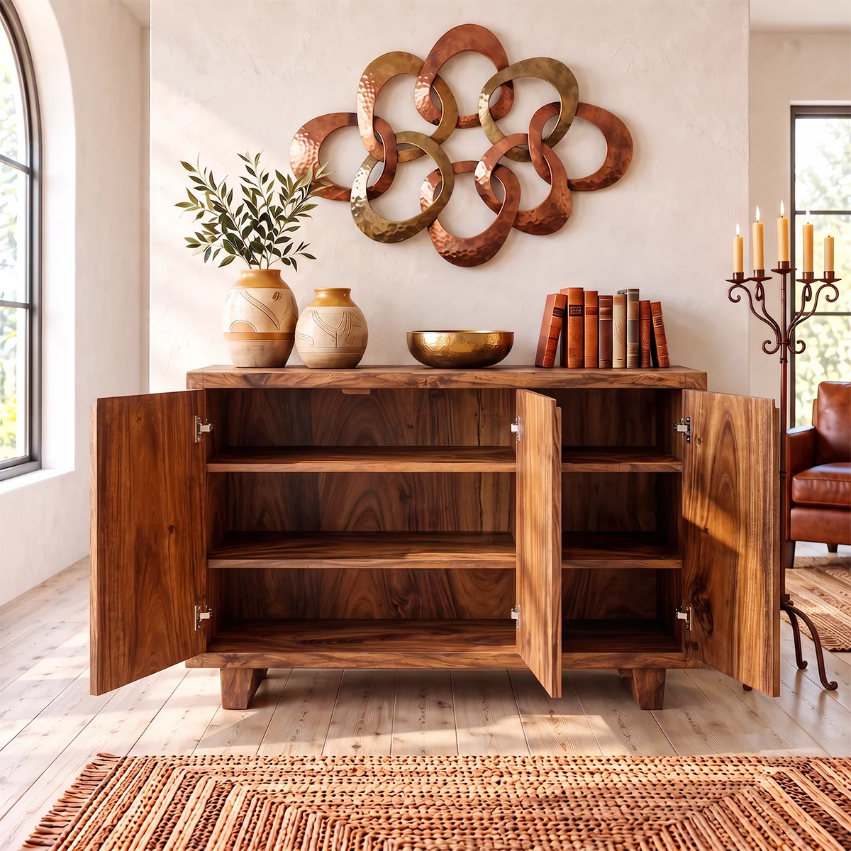 3-Panel Sideboard with Open Lower Shelf | Modern Living Room Storage Cabinet HG021-1EZP9IC