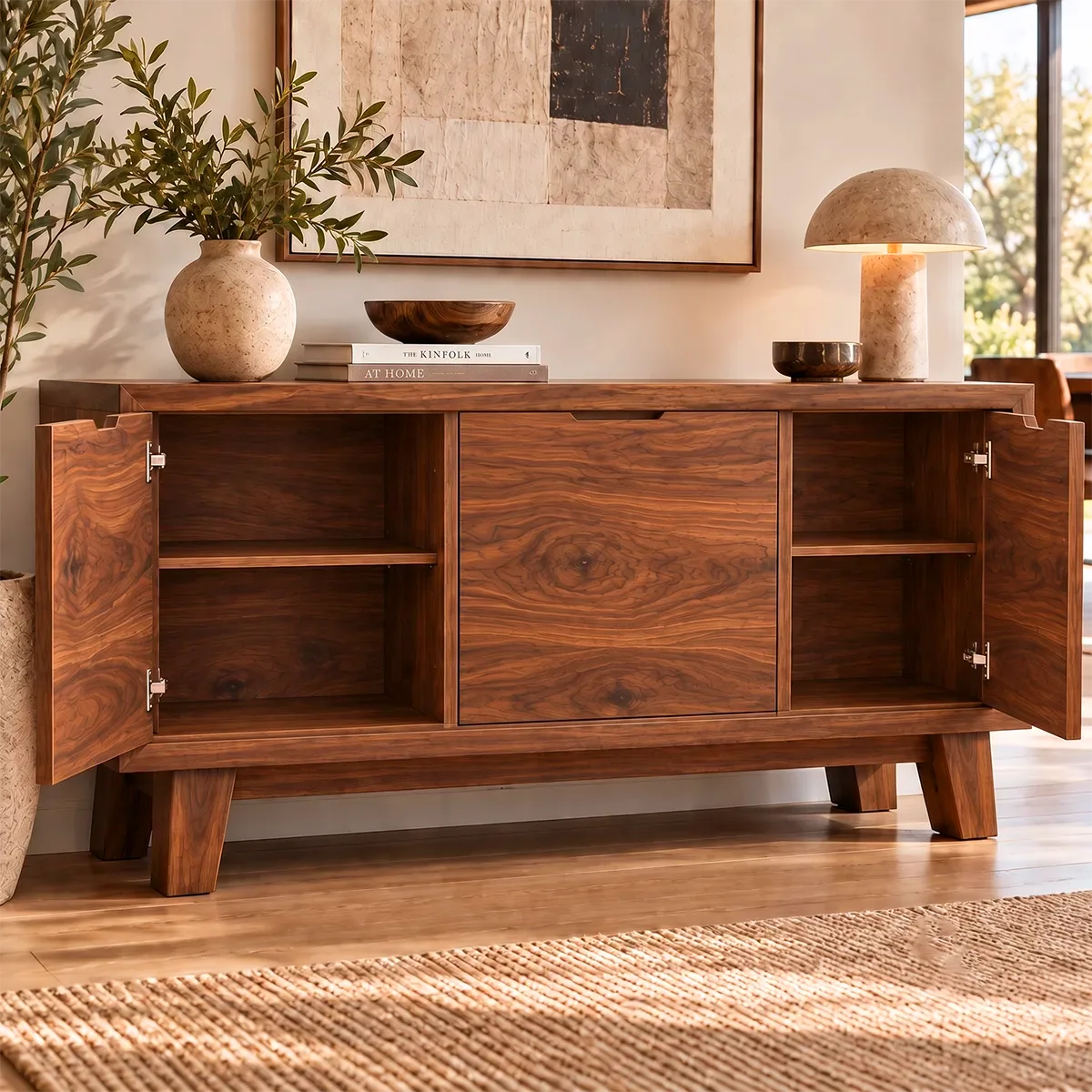Modern 3-Panel Sideboard with Concealed Storage | Minimalist Living Room Storage Cabinet HG021-3CTB2ZR