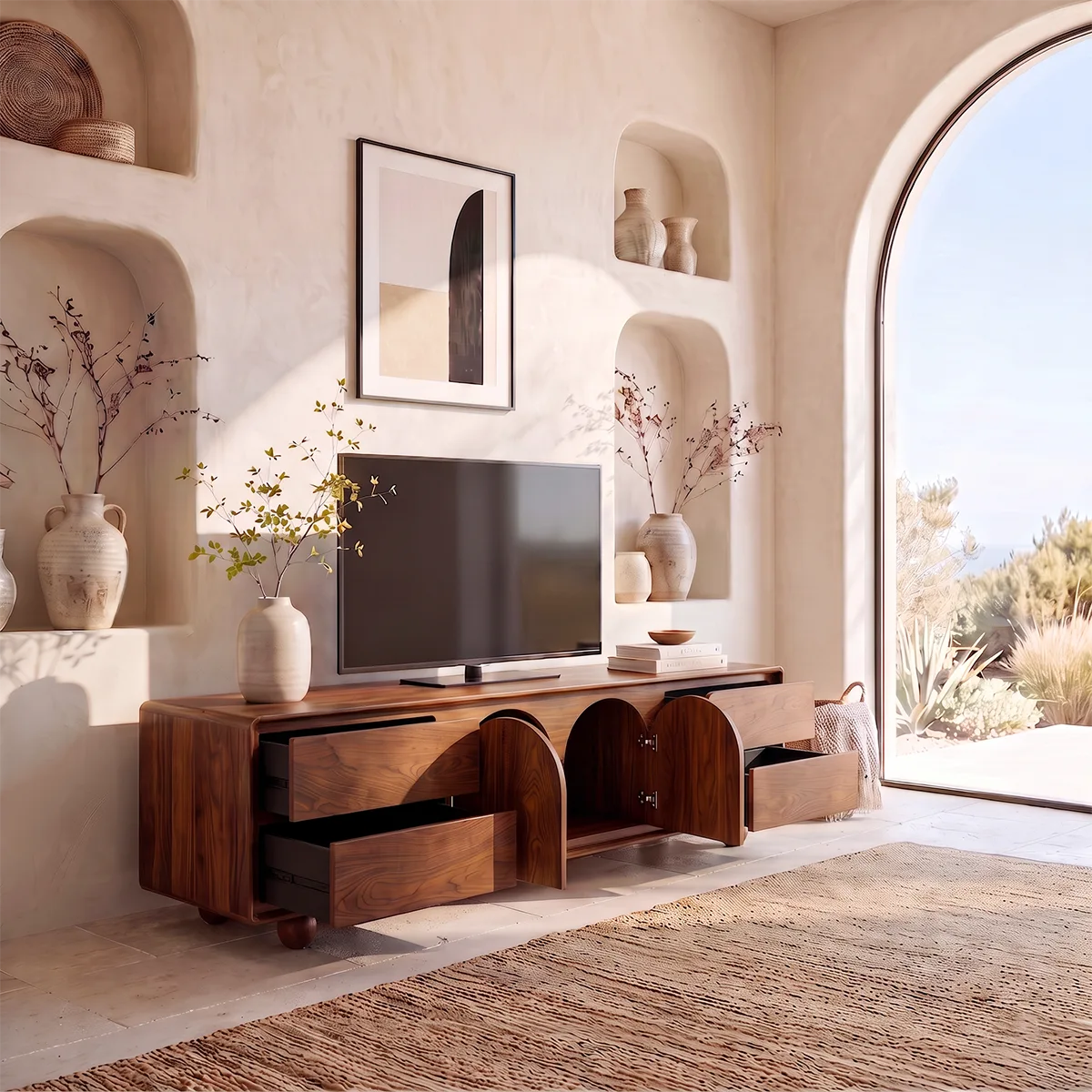 Arched Door Wood TV Stand with Storage | Modern Media Console HG021-8LBM2PX