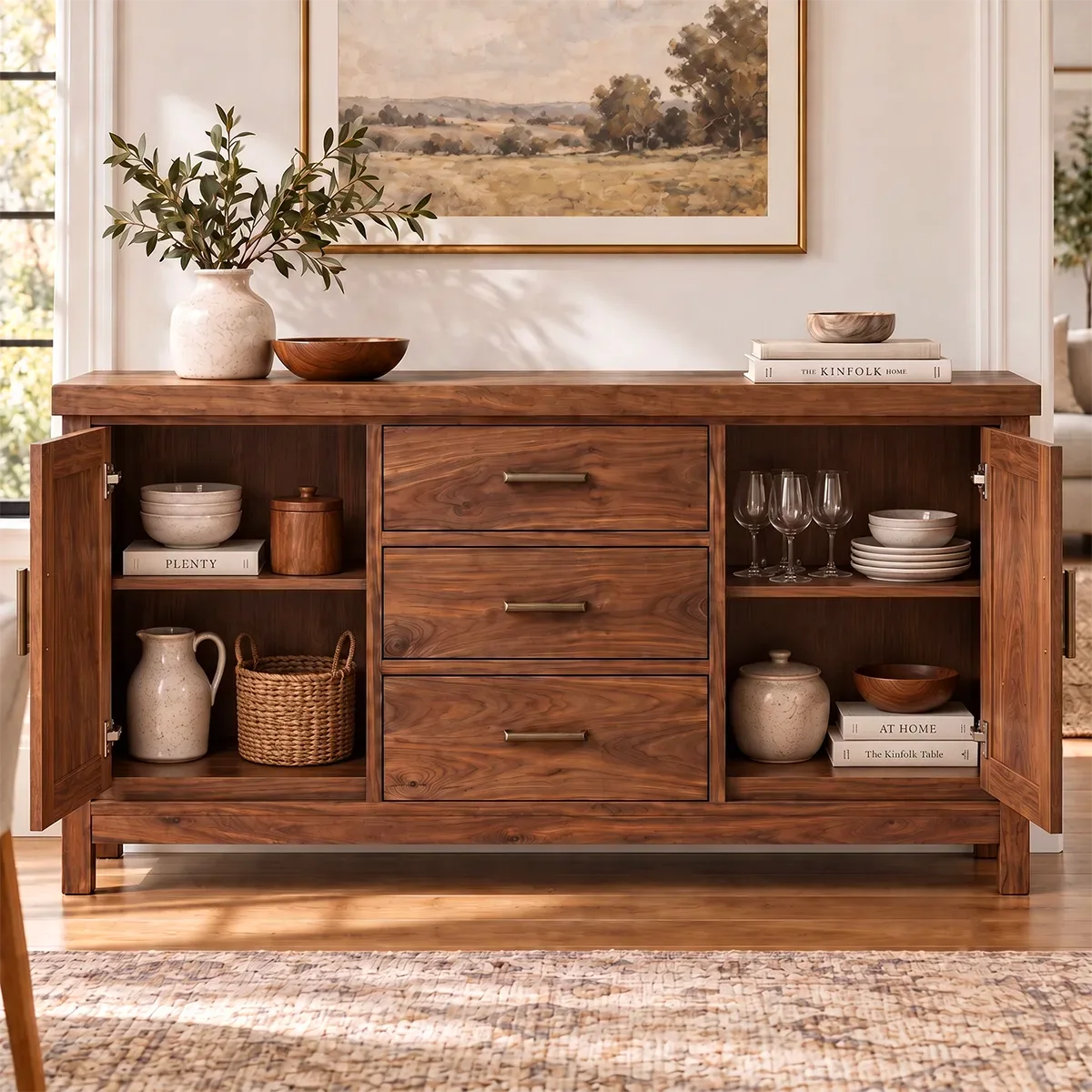 Modern Sideboard with 3 Drawers and 2 Cabinets | Spacious Dining Room Storage Cabinet HG021-5BXZ5UF