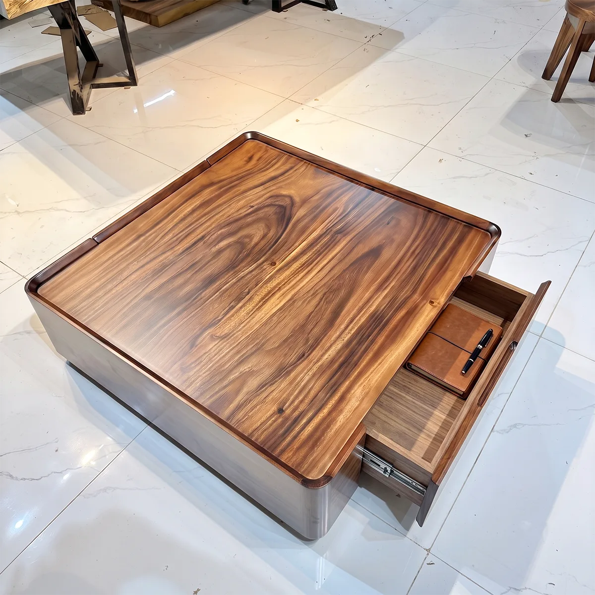Square Coffee Table with Hidden Storage Drawer | Modern Low Profile Center Table HG021-5UQU1VD