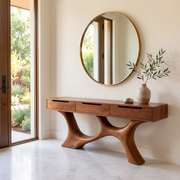 Modern Storage Console Table with Sculptural Base – Contemporary Entryway Table with Drawers TH003-9771