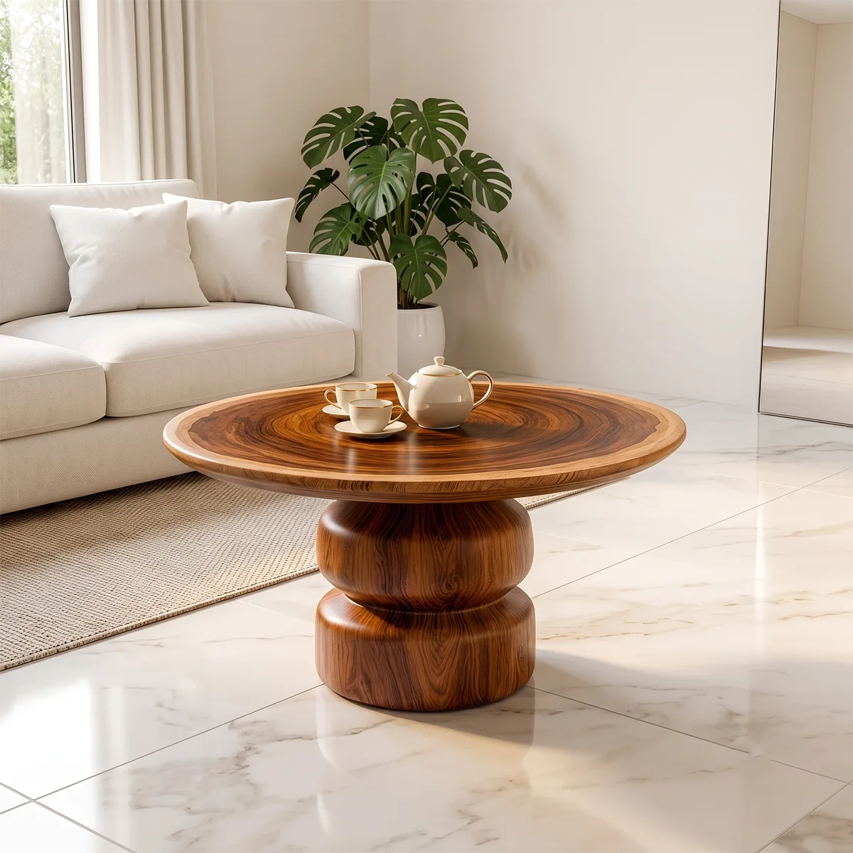 Round Pedestal Coffee Table | Modern Wood Coffee Table for Living Room TH003-7491