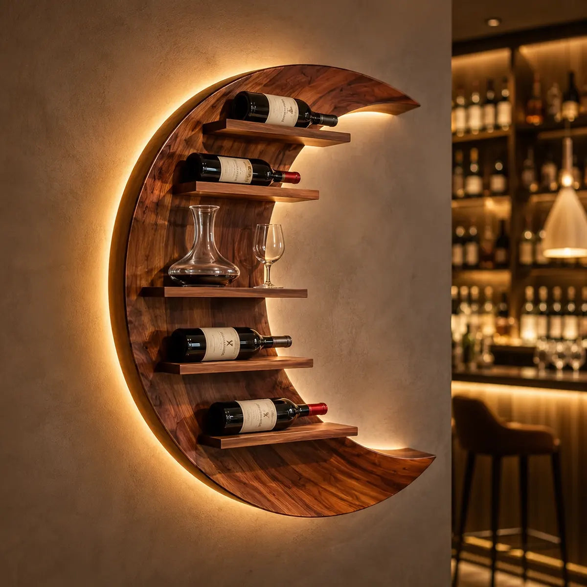 Crescent Moon Solid Wood Wall Wine Rack for Home Bars & Wine Lovers TT006-2517
