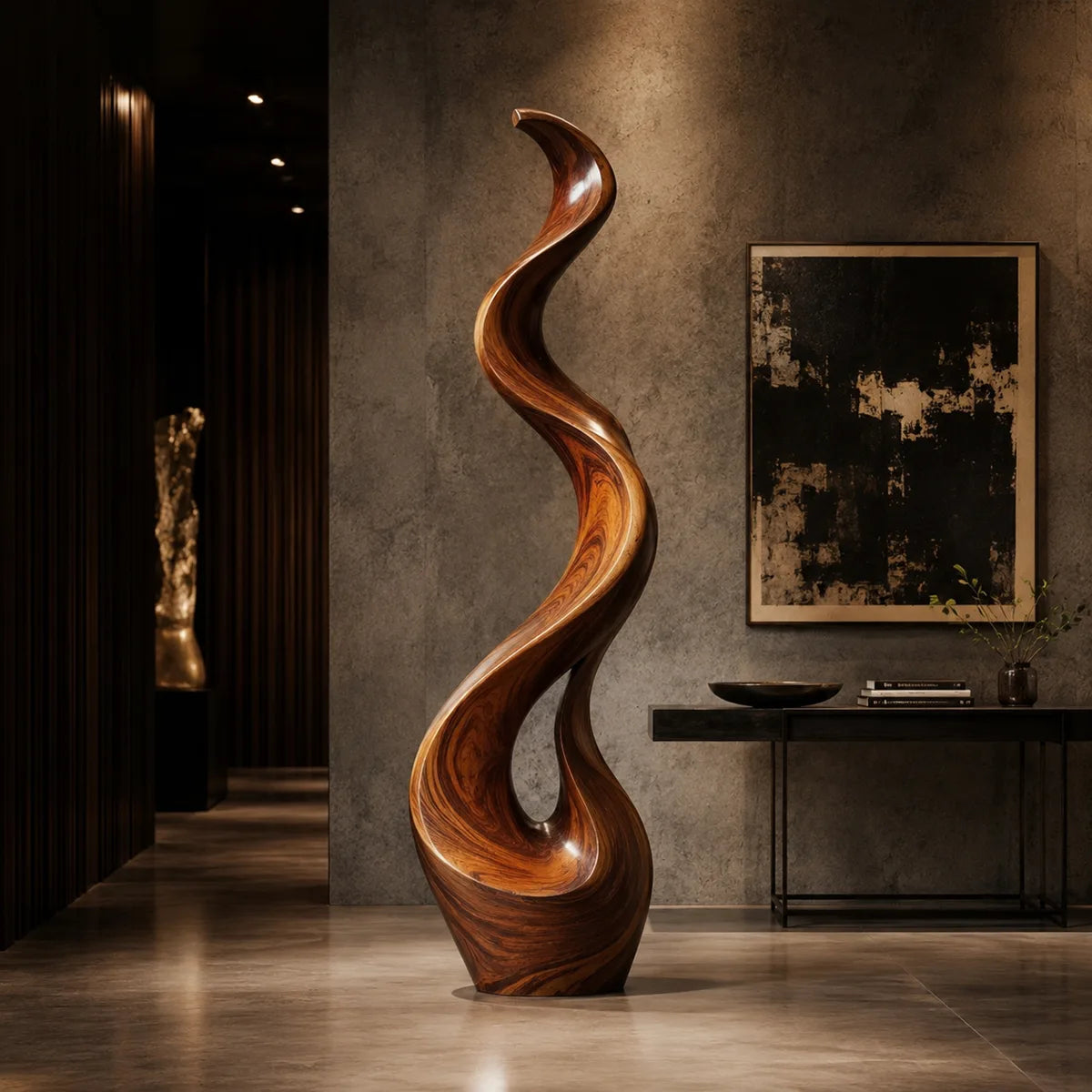 Handcrafted Solid Wood Wave Floor Sculpture – Sculptural Organic Statement Art TT006-5723