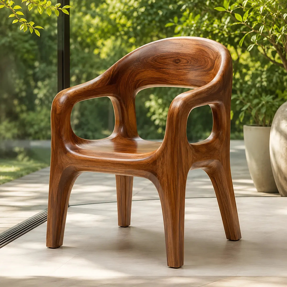 Organic Modern Wooden Dining Chair, Sculptural Solid Wood Accent Chair with Curved Arms TT006-2382
