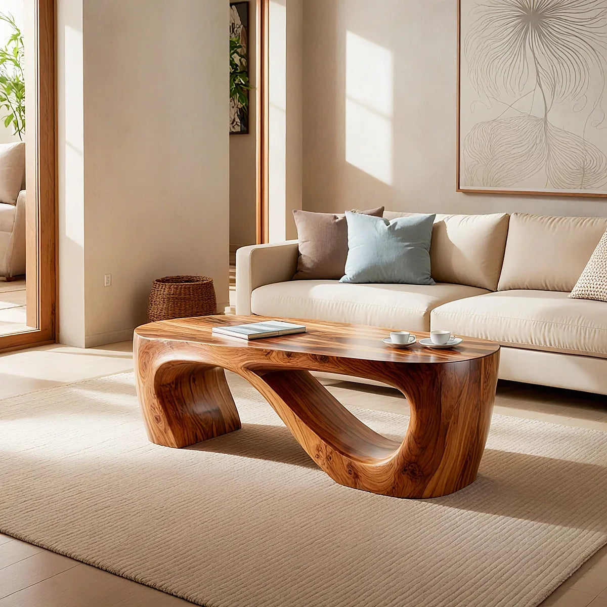 Organic Sculptural Solid Wood Coffee Table – Handcrafted Modern Center Table
