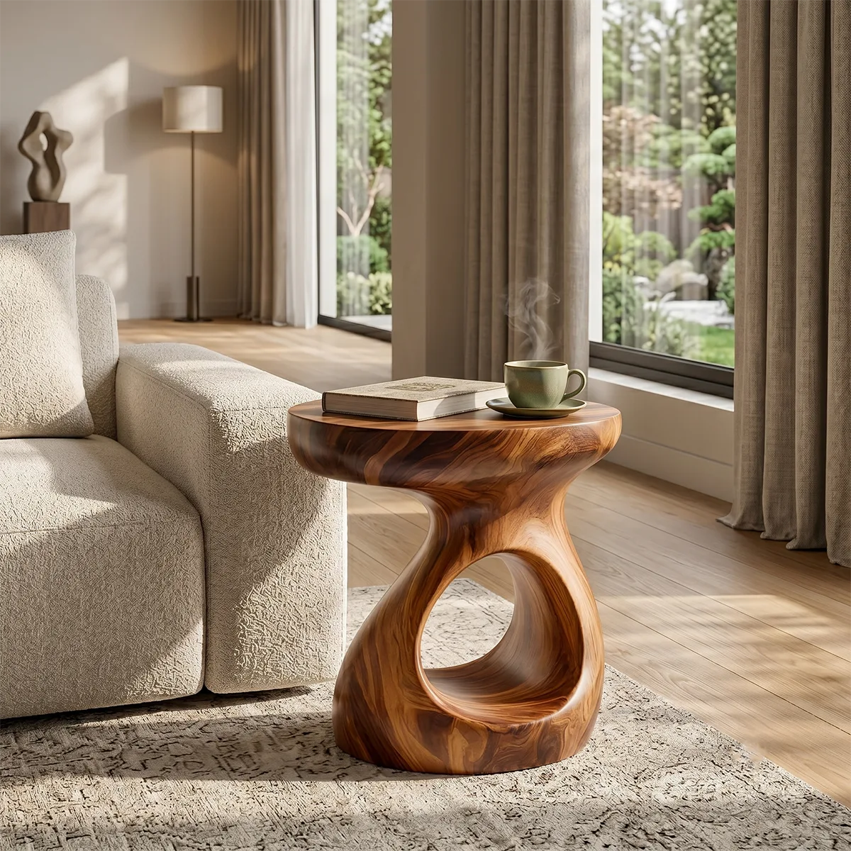 Organic Hourglass End Table with Sculptural Open-Center Design TH003-9772