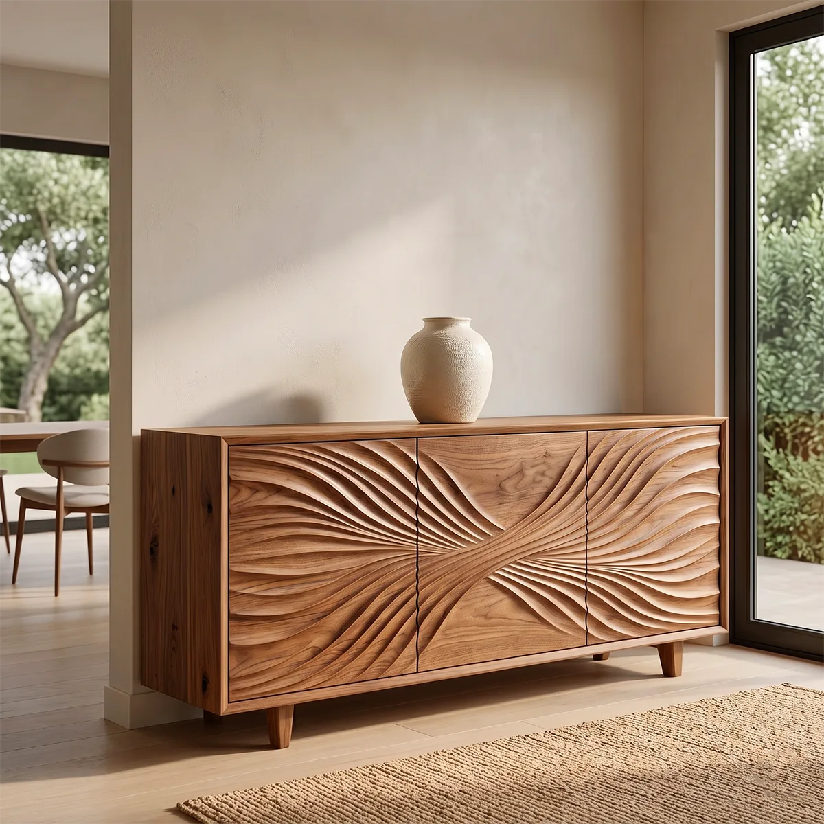 Flow Carved Solid Wood Sideboard | Sculptural Modern Buffet Cabinet for Dining & Living Room TH003-6946