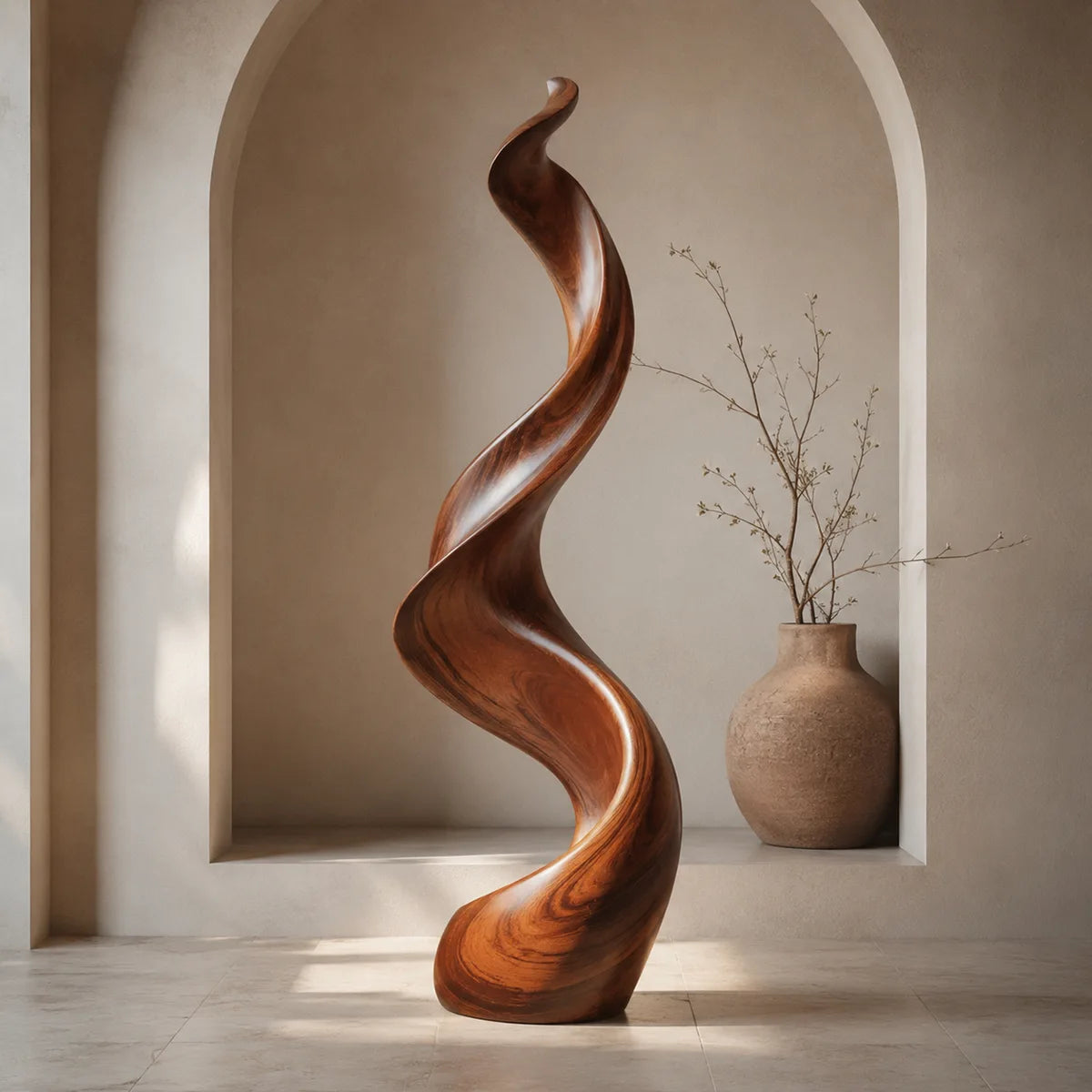 Handcrafted Solid Wood Wave Floor Sculpture – Modern Organic Statement Decor TT006-2611