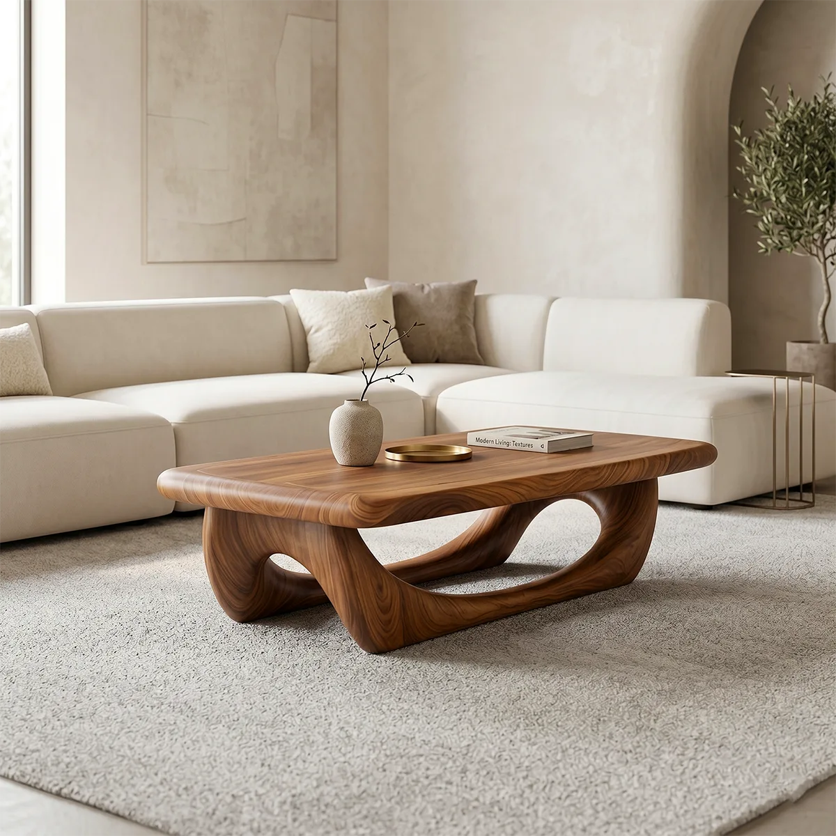 Modern Solid Wood Coffee Table – Sculptural Openwork Design TH003-7338