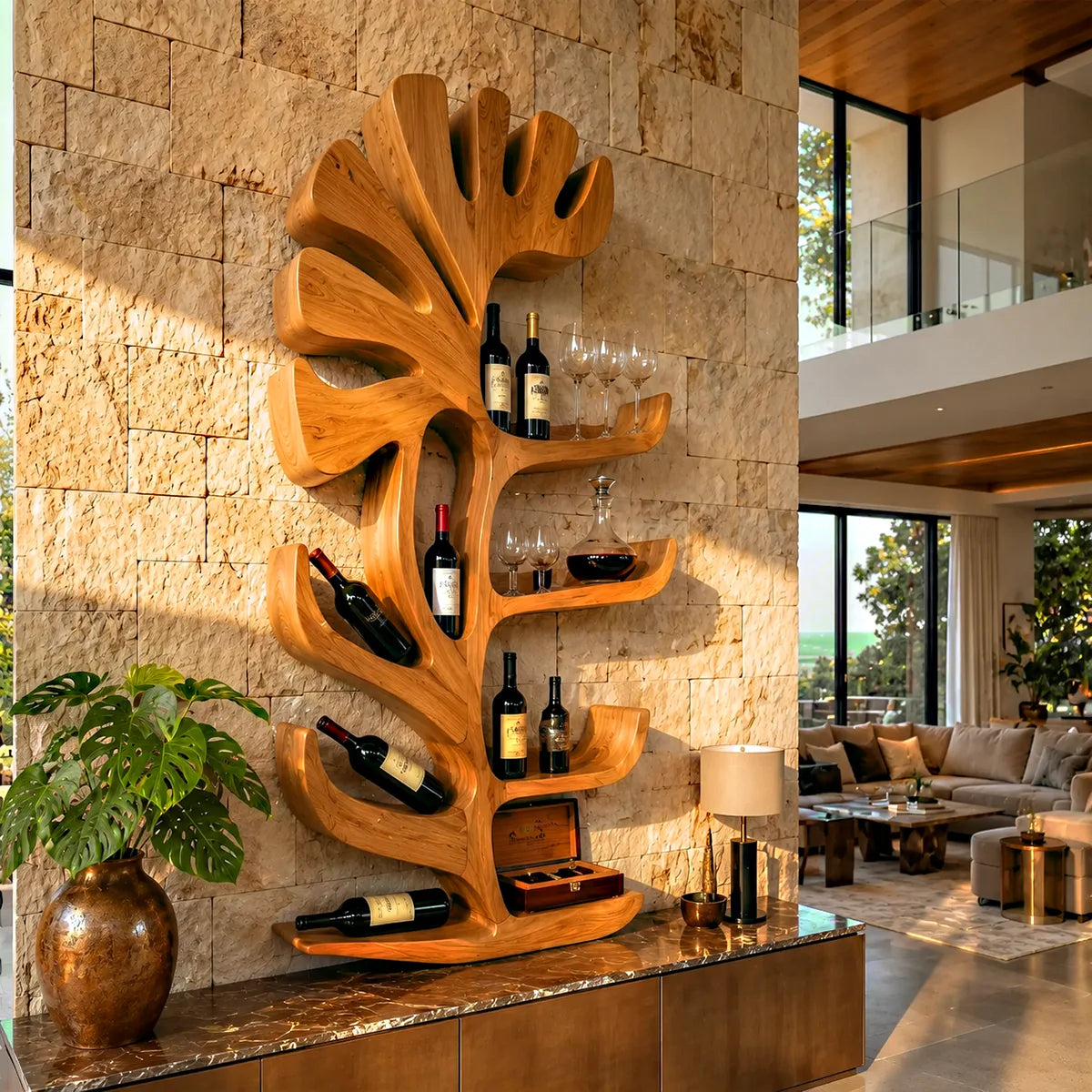 Sculptural Tree Solid Wood Wine Holder for Home Bars & Wine Collectors TT006-7940