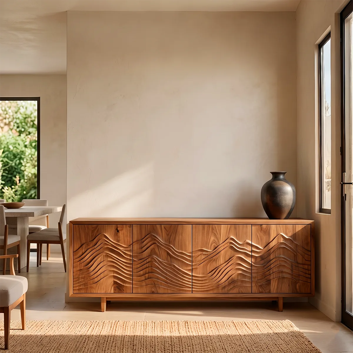 Topographic Carved Solid Wood Sideboard | Modern Buffet Cabinet for Organic & Japandi Interiors TH003-2760