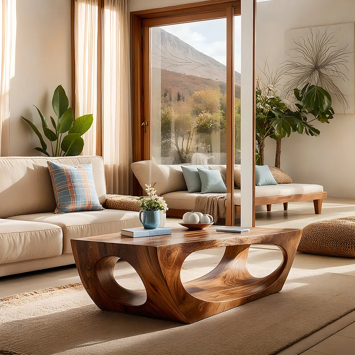 Sculptural Solid Wood Coffee Table – Handcrafted Organic Modern Living Room Table
