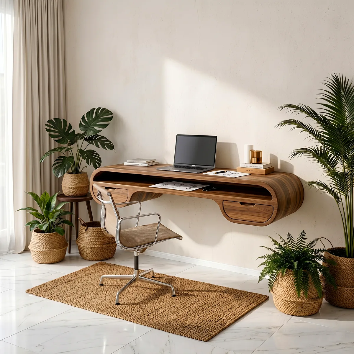 Organic Modern Floating Desk | Curved Wall Mounted Home Office Desk TH003-7888