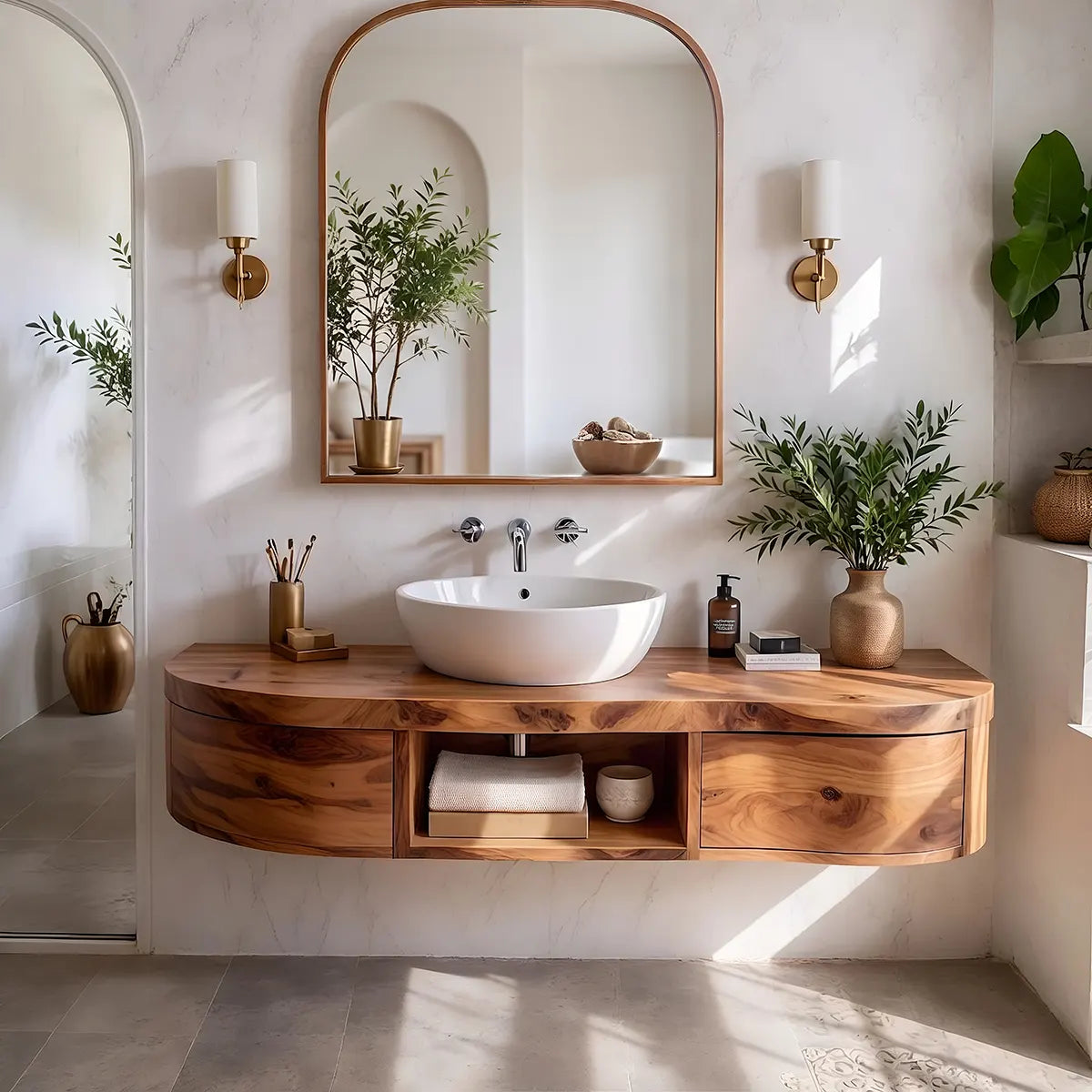 Curved Floating Bathroom Vanity | Wall Mounted Vanity with Storage TT006-4ZGF3NU