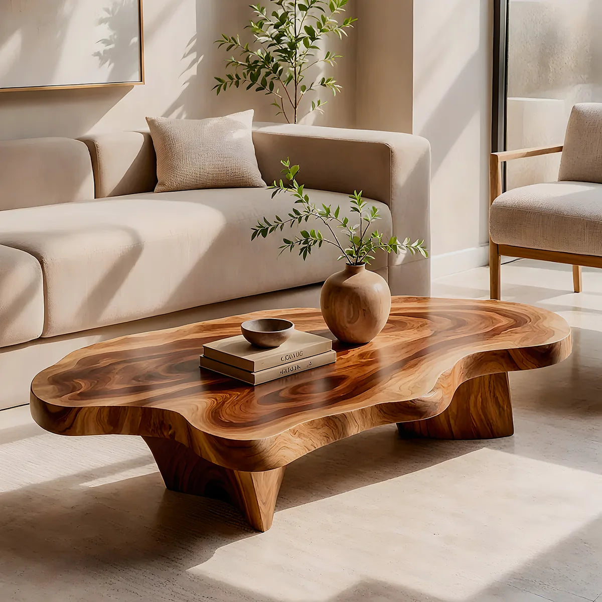 Organic Solid Wood Coffee Table | Freeform Modern Hardwood Coffee Table for Living Room TT006-2987