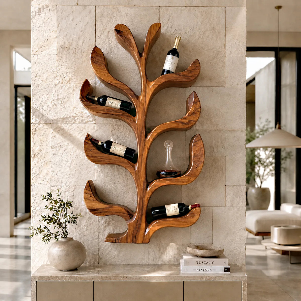 Sculptural Solid Wood Tree Wine Rack for Modern Homes & Wine Lovers TT006-8934