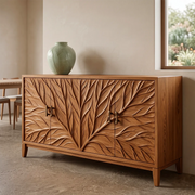 Leaf Carved Solid Wood Sideboard | Botanical Buffet Cabinet for Organic Modern & Japandi Interiors TH003-8571