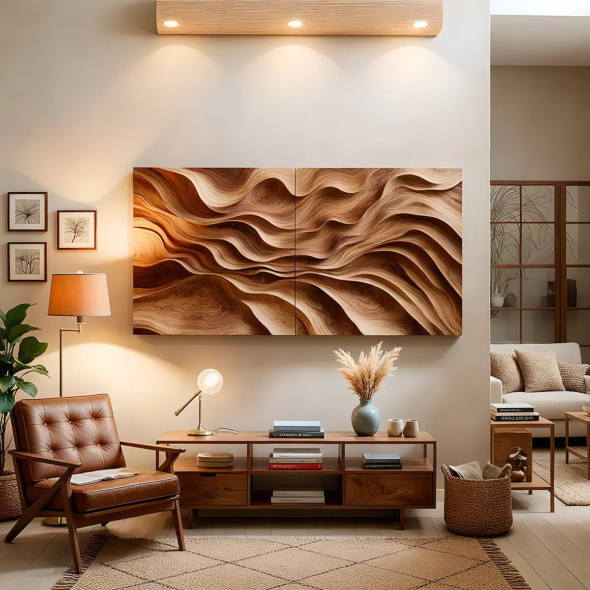 Abstract Wooden Wave Wall Art | Large 2 Panel Hand Carved Wood Sculpture TT006-8376