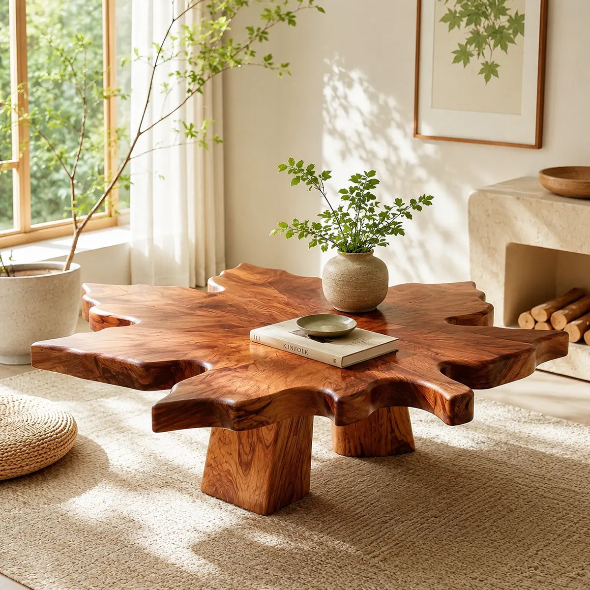 Live Edge Solid Wood Coffee Table | Tree Slice Hardwood Coffee Table for Living Room TT006-3198